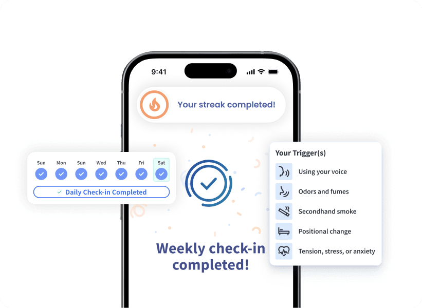 ResolveDTx app showing daily and weekly adherence completion with personalized trigger insights