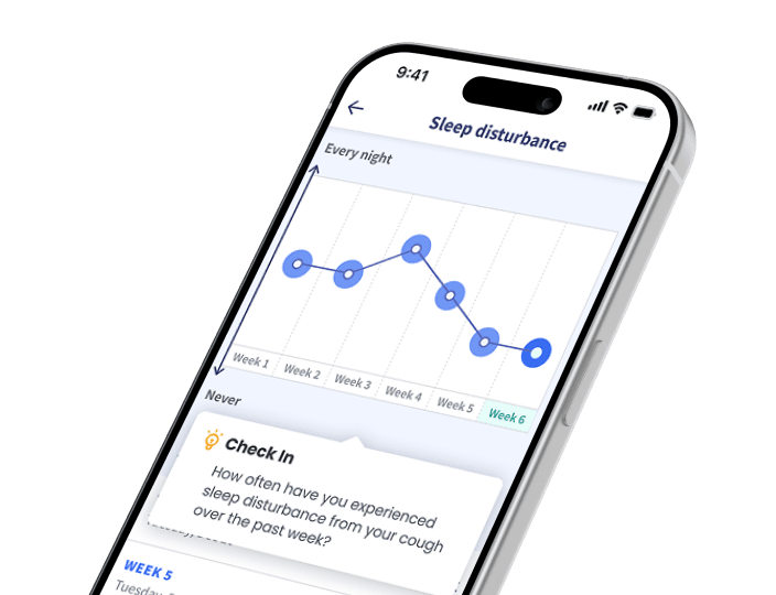 Sleep disturbance trend chart showing symptom improvement in the ResolveDTx app